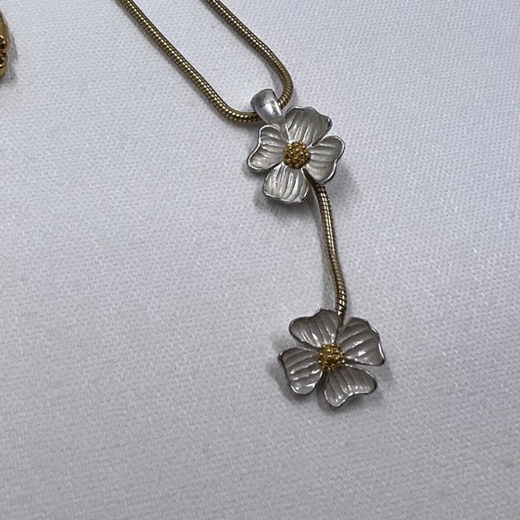 Anne Klein Gold & Silver Toned 16” Chain Necklace w/ Dogwood Flower Drop Pendant - Picture 4 of 5